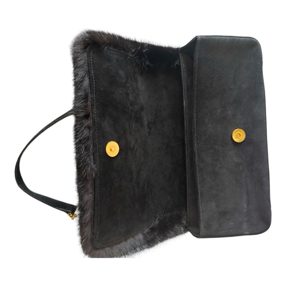 Vintage ESCADA fur kitten heel sandals +  matching baguette suede purse size 7.5 - Picture 12 of 16